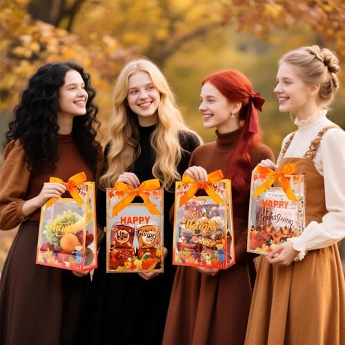 Capoda 24 Pack Thanksgiving Gift Bags with Handles, Pumpkin Turkey Print