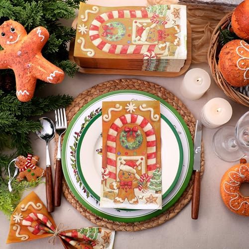 100 Pcs Christmas Gingerbread Guest Napkins 2 Ply Gingerbread Paper Napkins