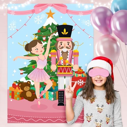 Pin The Tutu On The Ballerina Game Christmas Nutcracker Soldier Ballet Dancer Poster with 24 Stickers Xmas Winter Holiday New Year Birthday Carnival Activity Party Decorations Supplies for Kids Girls