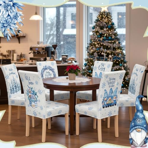 Moukeren 6 Pcs Winter Snowflak Chair Covers Dining Chair Slipcovers