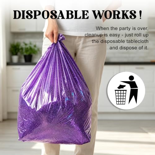 8 Pack Purple Dot Laser Plastic Tablecloth 54" x 108" Disposable Table Cloths for 6 to 8 Foot Tables Rectangle Table Cover for Parties (Purple Dot Laser, Rectangle)