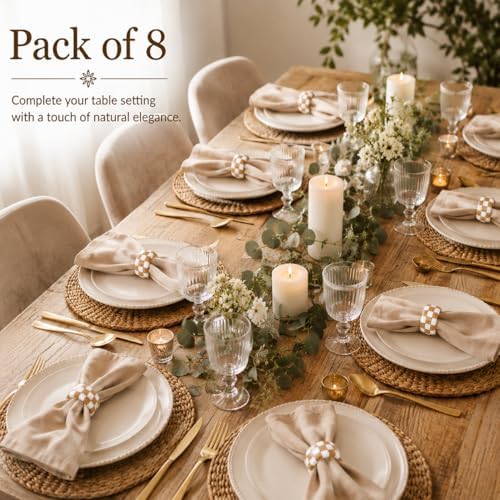 CLEENTABLE Resin & Wood Napkin Rings, Set of 8, White