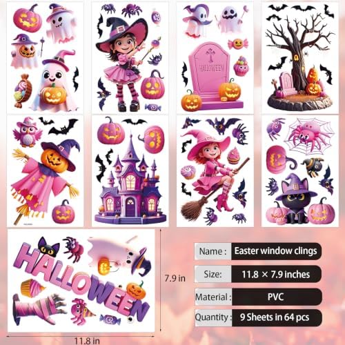 64Pcs Halloween Window Clings, Halloween Window Stickers for Party Decor