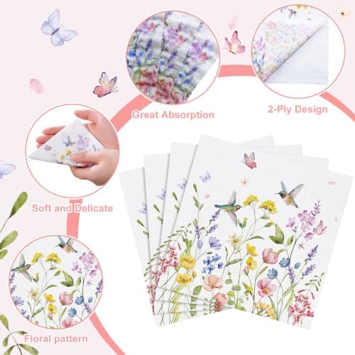 NatNarr 50 Pcs Wildflower Napkins, 6.5" Floral Party Napkins