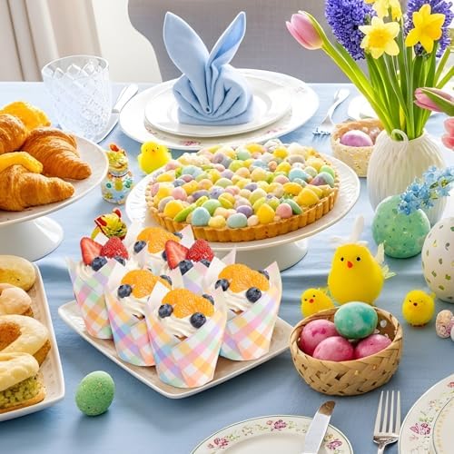 Maxdot 200 Pcs Easter Plaid Tulip Cupcake Liners for Baking Pastel Plaid Paper Muffin Baking Cups Spring Gingham Tulip Muffin Liners Wrappers for Easter Baby Shower Wedding Birthday Party Supply