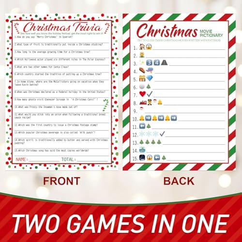 COCHIE 30 Players Christmas Party Games for Adults Family Office Large Groups, Xmas Parties Movies Pictionary Game, Riddle Game, Christmas Trivia Games with Answer Key (Xmas Quiz)