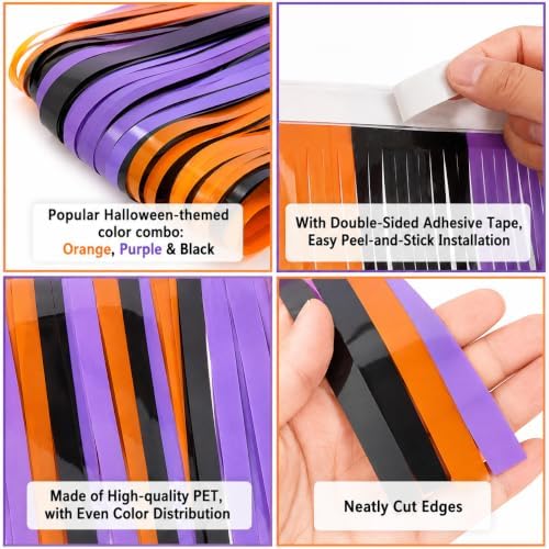 JINSUI Halloween Decorations Orange Purple Black Tinsel Backdrop 2 Pack