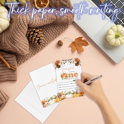1st Birthday Party Invitation - Set Of 20 Fall Leaves & Pumpkin Pumpkin Invite Cards With Envelopes - Autumn Birthday Invitation Cards For Boys Girls - Thanksgiving Birthday Party Supplies Decor-A09