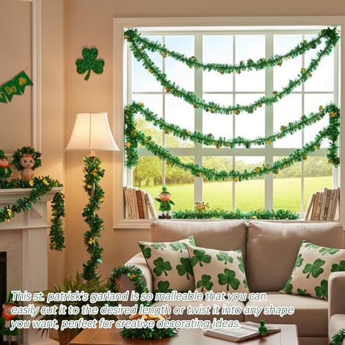 St Patricks Day Garland, St Patricks Day Decorations for Home and Party, 12 Meters Long Green Shamrock Festive Decor, St Patricks Day Party Supplies