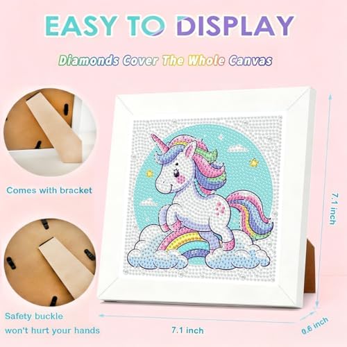 Diamond Art Kit for Kids with Frame,Rainbow Horse Diamond Painting for Kids