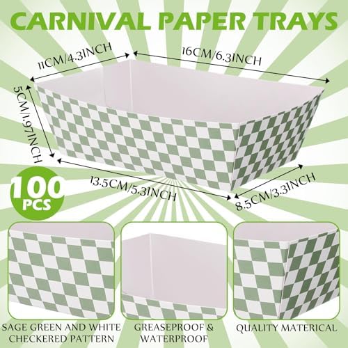 Geosar 200 PcsGingham Paper Food Tray with Wax Paper,Green White