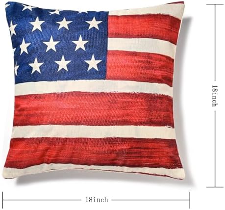 Hongsome Patriotic Decor-Throw Pillow Covers 18x18 in Set of 4,4th of July Linen Pillow Case for Independence Day,Memorial Day,Veteran's Day,USA,American Summer Outdoor Red White Blue Decorations