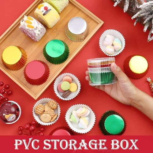 100PCS Christmas Cupcake Liners Red Green Gold Silver Foil Baking Cups Standard Muffin Cupcake Wrappers for Xmas Carnival Wedding Baby Shower Birthday Party