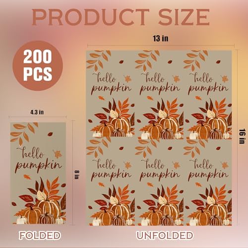 200 Pcs Fall Pumpkins Disposable Paper Napkins 2-Ply Absorbent Thanksgiving Harvest Autumn Dinner Guest Towels for Fall Party Bathroom Table Decor