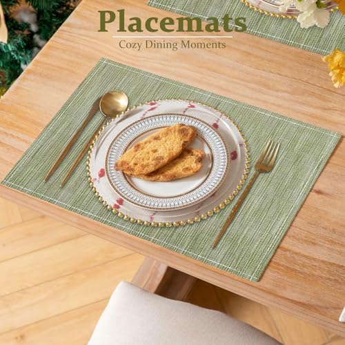 Bloss Green Placemats Set of 4-12x18 Inch Washable Easy to Clean Table Mat