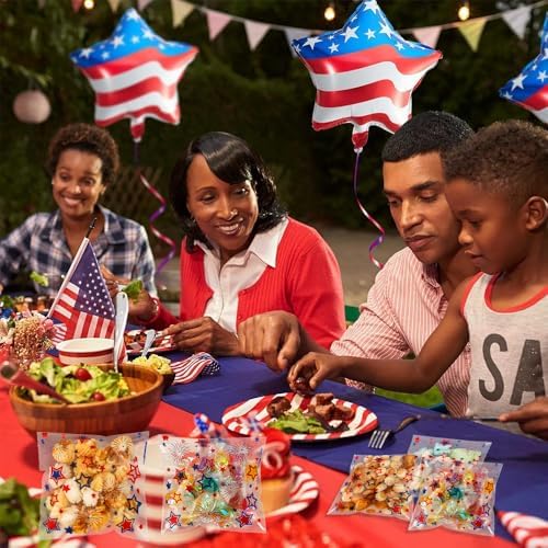 Red White Blue Star Patriotic Candy Bags, 100 PCS American Independence Day 4th of July Self Sealing Plastic Ziplock Cellophane Treat Goodie Gifts Snack Cookie Bags Party Favors Supplies Pouch Baggies
