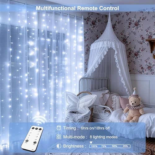 JMEXSUSS 300 LED Curtain Lights, Indoor String Lights for Bedroom, White