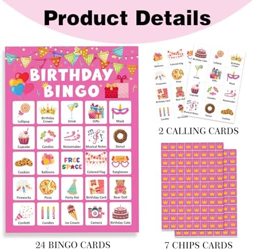 Birthday Bingo Game for 24 Players, Fun Party Activity for Any Celebration