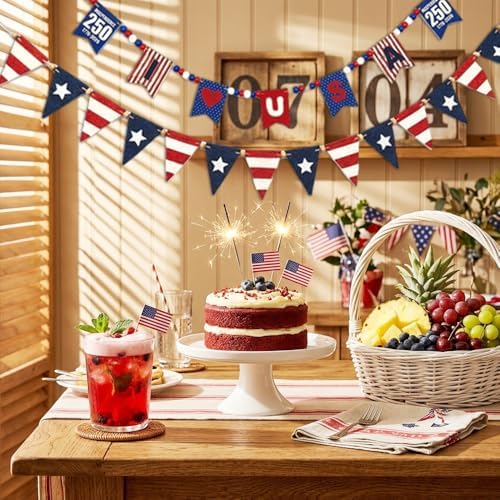 9.8 FT 4th of July Patriotic Garland, 2Pcs Independence Day American Flag Wood Bead Garland for Mantel, Red White Blue 4th of July Decorations for Home Wall Independence Day Memorial Day Decor