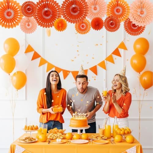 BEISHIDA Honeycomb Round Paper Fans Orange Hanging Party Decoration