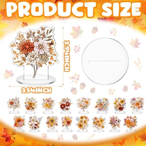 Kosiz 16 Pcs Fall Wildflower Diamond Art Tabletop Decor Fall Diamond Art