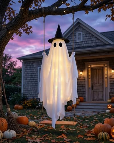 5FT Halloween Swinging Ghost Outdoor Decor,Spooky Hanging Ghost Decorations