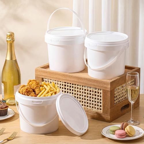 Funnymoom 20 Pack 48 oz White Buckets with Lids and Handles