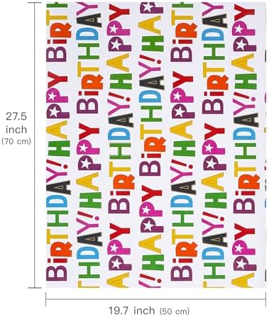 WRAPAHOLIC Birthday Wrapping Paper Sheet - 12 Sheets Folded Flat - Colorful Happy Birthday and Balloons 4 Design for Boys Girls Kids Birthday, Baby Shower - 19.7 inch x 27.5 inch Per Sheet