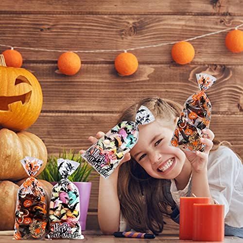 STEFORD Halloween Cellophane Bags,180 PCS Halloween Clear Cellophane Candy Gift Treat Bags for Party Favors Supplies