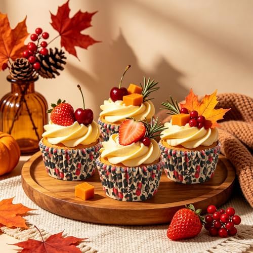 JarThenaAMCS 300 Pcs Leopard Print Cherry Cupcake Liners Cheetah Print Paper Baking Cups Standard Muffin Cupcake Wrappers for Animal Themed Holiday Wedding Baby Shower Birthday Party Supplies