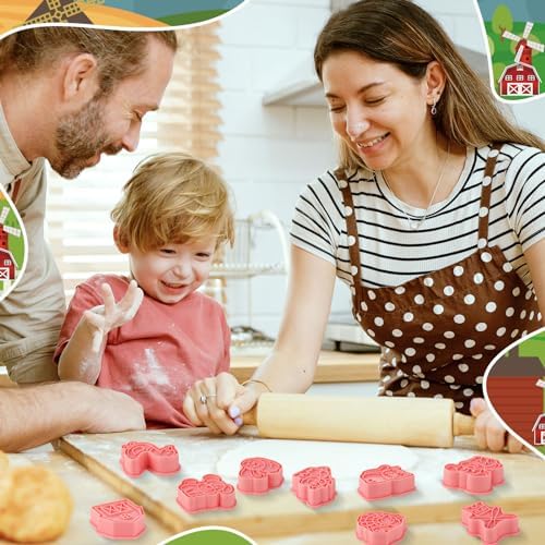 Jspupifip 16 Pack 3D Cookie Cutters Set,Stamps DIY Press Molds Farm Animal
