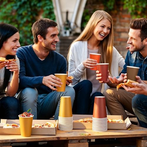 Kochorie 100 Pack 12 Ounce Disposable Fall Thanksgiving Paper Cups, Autumn Party Cups, Drinking Cups for Holiday Party Supplies DIY Crafts, 4 Colors
