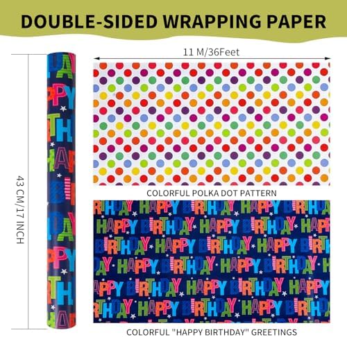 woric Birthday Wrapping Paper Boy Roll 17 Inch x 36 Feet