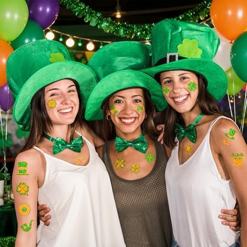 St Patricks Day Accessories - 100 PCS Shamrock Temporary Tattoos for Kids | St Patricks Day Shirt Women - Saint Patricks Day Green Gold Lucky Clover Stickers Crafts Makeup Party Favors Supplies