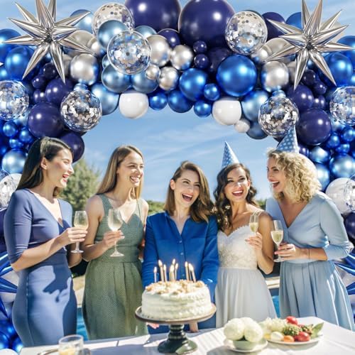 Blue Silver Balloon Garland Arch Kit for Birthday Decorations