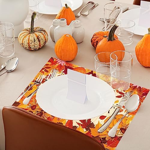 Whaline 50Pcs Fall Paper Place Mats Maple Leaves Pumpkin Thanksgiving Place Mats Autumn Seasonal Decorative Paper Table Mats for Kitchen Dining Table Party Decoration,14x9.8inch