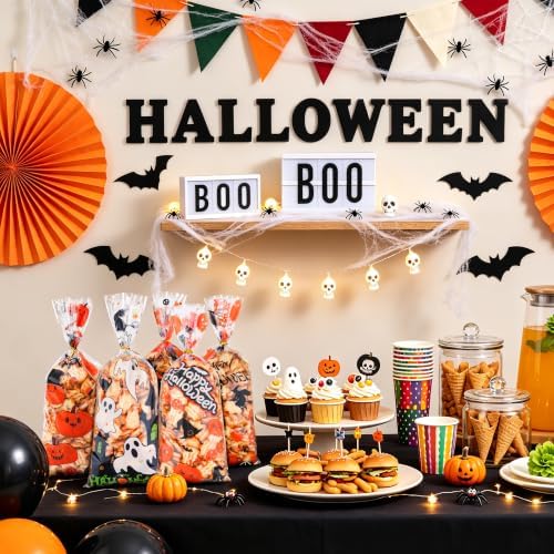 Halloween Cellophane Treat Bags, Halloween Candy Bags, Halloween Goodie Bags, Plastic Clear Goody Snack Cookie Packing Gift Bags with Ties for Kids Halloween Trick or Treat Party Favors Supplies,50Pcs