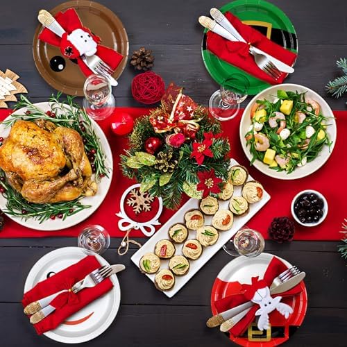 Fourluoo 96 Pcs Christmas Cartoon Paper Plates 7 Inch Disposable Santa Snowman Christmas Dinner Plates for Xmas Birthday Holiday Party Supplies Table Decor