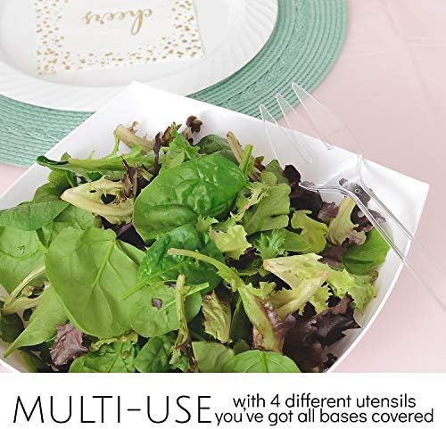 Plasticpro Disposable Plastic Serving Utensils Set of 12, 3 Spoons, 3 Forks 3 Knives, 3 Sifting Spoons, Clear Heavyweight