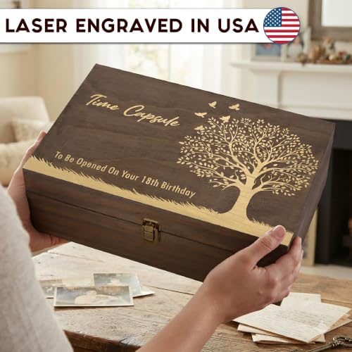 Time Capsule Engraved Wooden Keepsake Box, Memory Box to Be Opened on 18th Birthday with Inside Engraving, Baby Milestone Storage Gift for Photos, Cards & Precious Keepsakes X-Large 14.15 x 9.5 x 4.5"