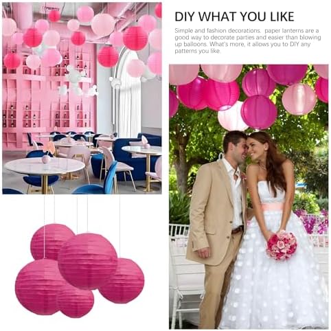 20Pcs Fuchsia Paper Lanterns for Parties, 4” 6” 8” 10” 12” Chinese Asian Hanging Round Paper Lanterns for Birthday Wedding Halloween Christmas Home Decor Party Decor