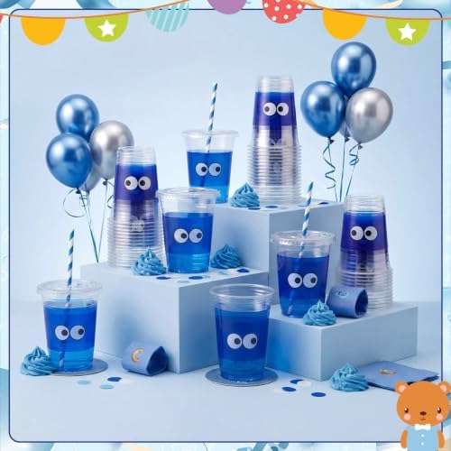 FillTouch 50 Pcs Blue Monster Themed Party Supplies Cartoon Blue Monster Plastic Cups Bulk Cartoon Baby Shower Decorations Disposable Party Favor Cups for Birthday Decorations Gender Reveal Supplies
