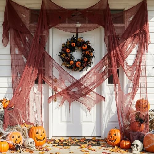 197"x71" Wine Red Creepy Cloth, Fine Mesh Halloween Cheesecloth Backdrop