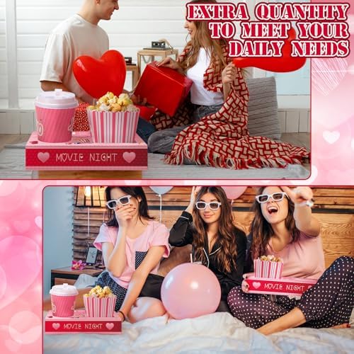 Dunzoom 20 Pcs Valentine's Day Movie Night Supplies Galentines Movie Night Paper Snack Trays Popcorn Candy Holder Snack Boxes Cardboard Food Holder Trays
