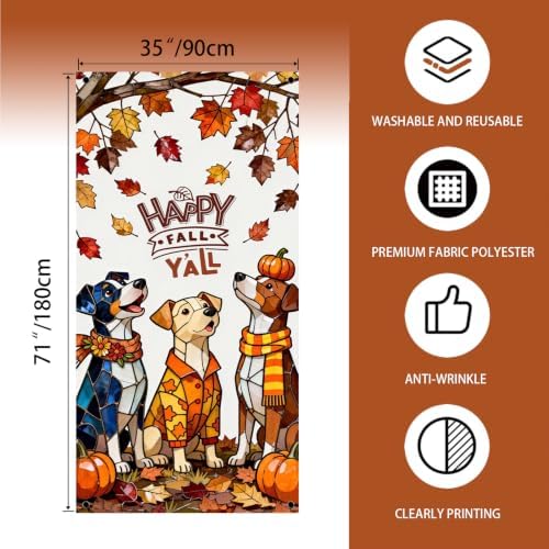 Fall Door Cover,Maple Leaves Dogs Thanksgiving Banner Fall Decor