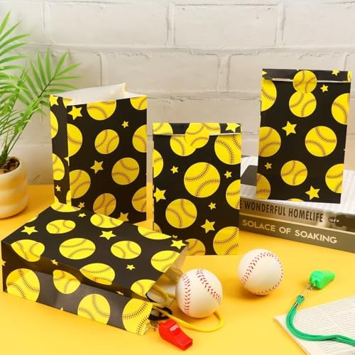 FEBSNOW 20Pcs Softball Paper Gift Bags with Stickers for Sport Party Favors