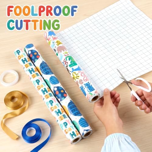 Bafeil Happy Birthday Wrapping Paper Roll Set 3 Roll with Cutting Line