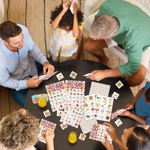 Pizza Bingo Games for Partys, 24 Players Pizza Party Time Bingo Cards, Fun Birthday Party Game for Family, Large Group Holiday Party Activities Supplies