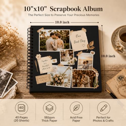 10x10 Inch DIY Scrapbook Album 40 Pages (20 Sheets), Hardcover Kraft Paper