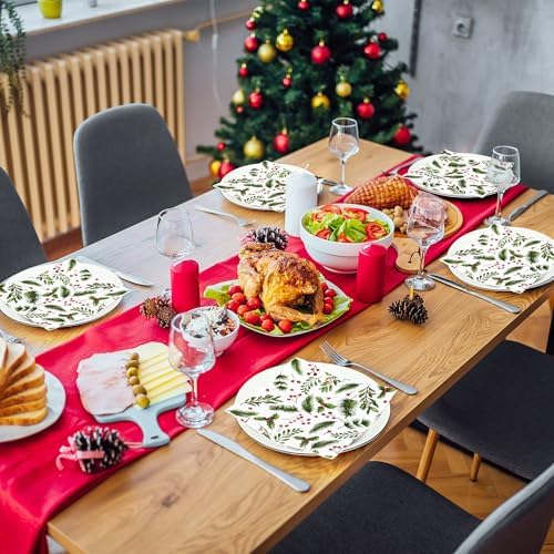 50 PCS Christmas Luncheon Napkins Xmas Berries and Pine Disposable Napkins 3-Ply Holly Berry Greenery Paper Napkins for Christmas Home Kitchen Holiday party Supplies